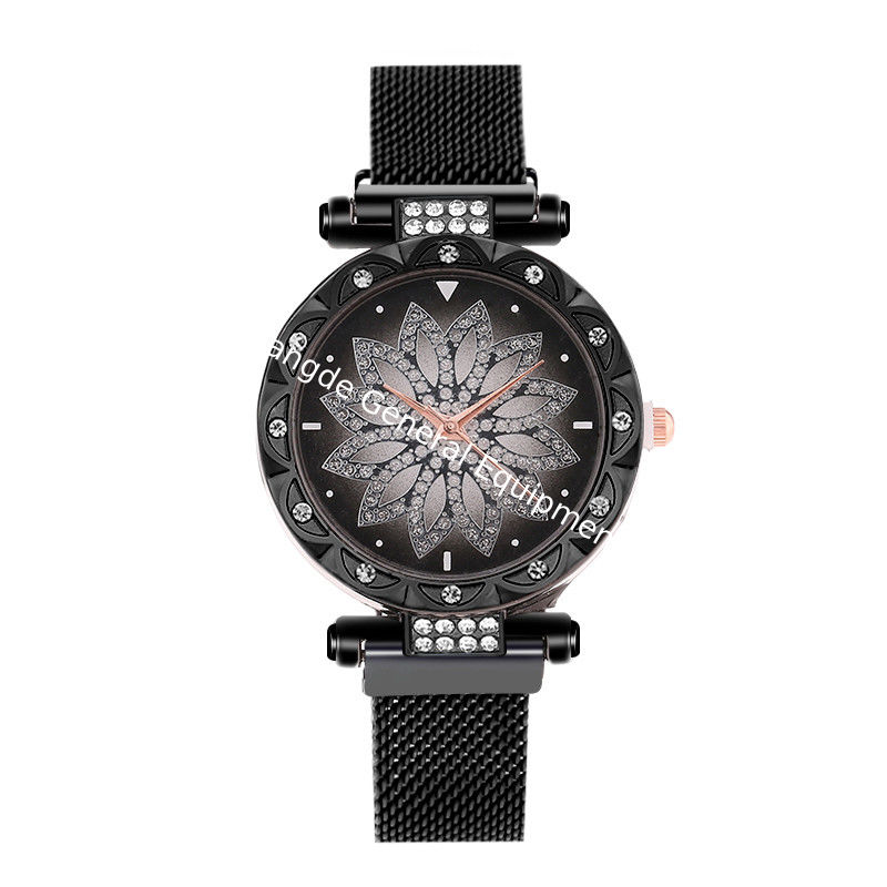 WJ-8578 China Wholesale Cheap Alloy Case Gold Crystal Women Stainless Steel Mesh Band Magnetic Watch