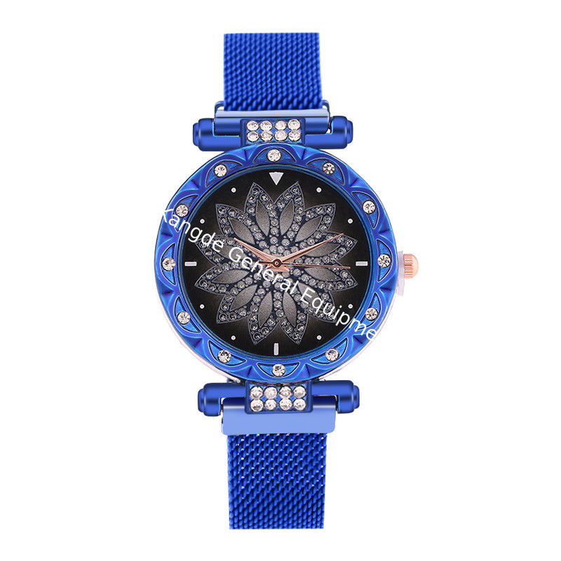 WJ-8578 China Wholesale Cheap Alloy Case Gold Crystal Women Stainless Steel Mesh Band Magnetic Watch