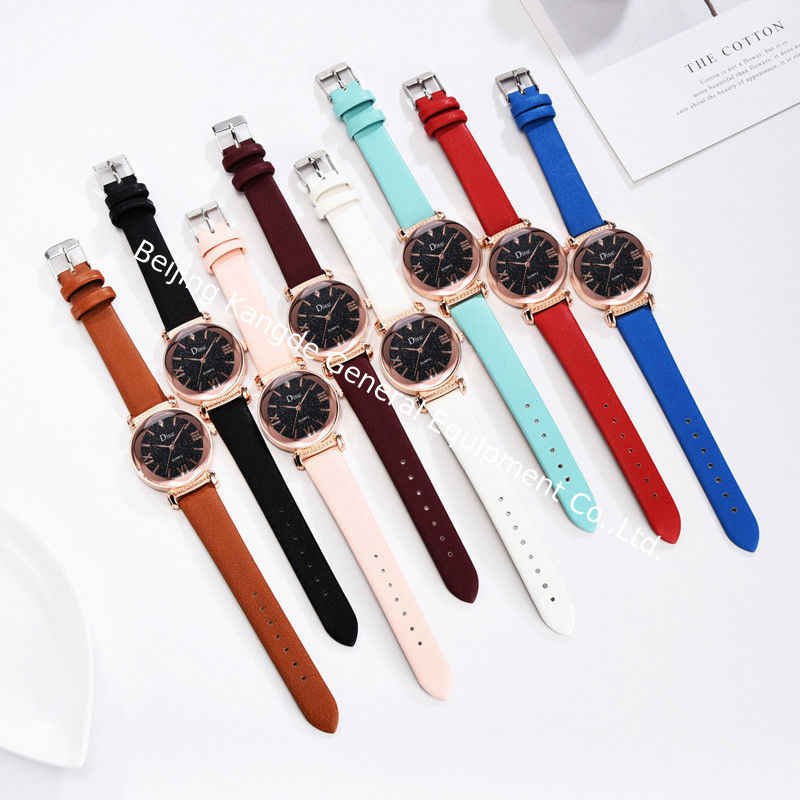 WJ-8426 Women Fashion Wrist Quality Assurance 8 Colors Alloy Watch Case Pink Leather Strap Watch
