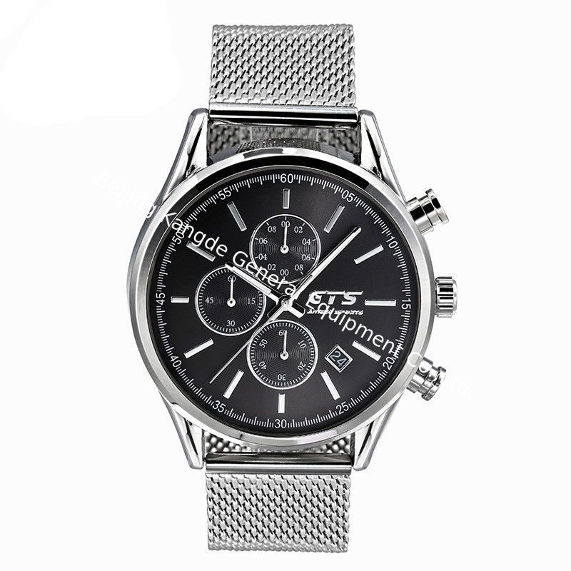 WJ-8382 Mens Mesh Three Watch Face Working Stainless Steel Watch Band Waterproof Watch