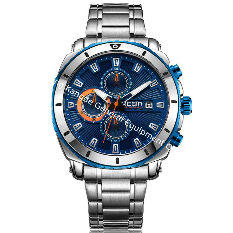WJ-7604 MEGIR 2027 Gentleman Stainless Steel Quartz Watch Automatic Date Small Three Meedle Fashion Men's Wrist-watch