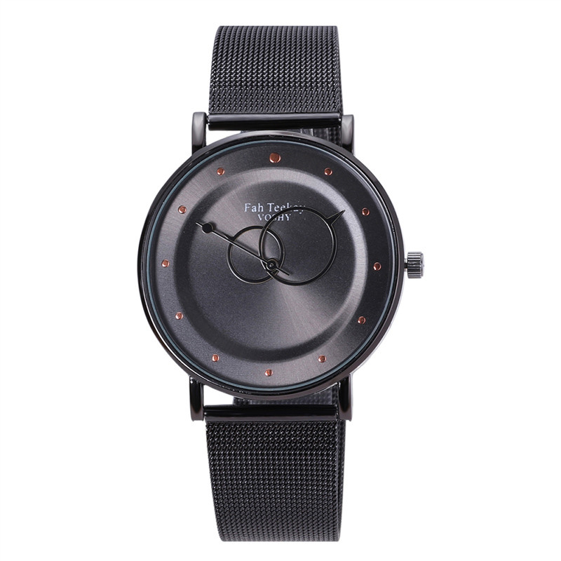 WJ-8070 Fashion Men  Black Steel Mesh Hand Watch