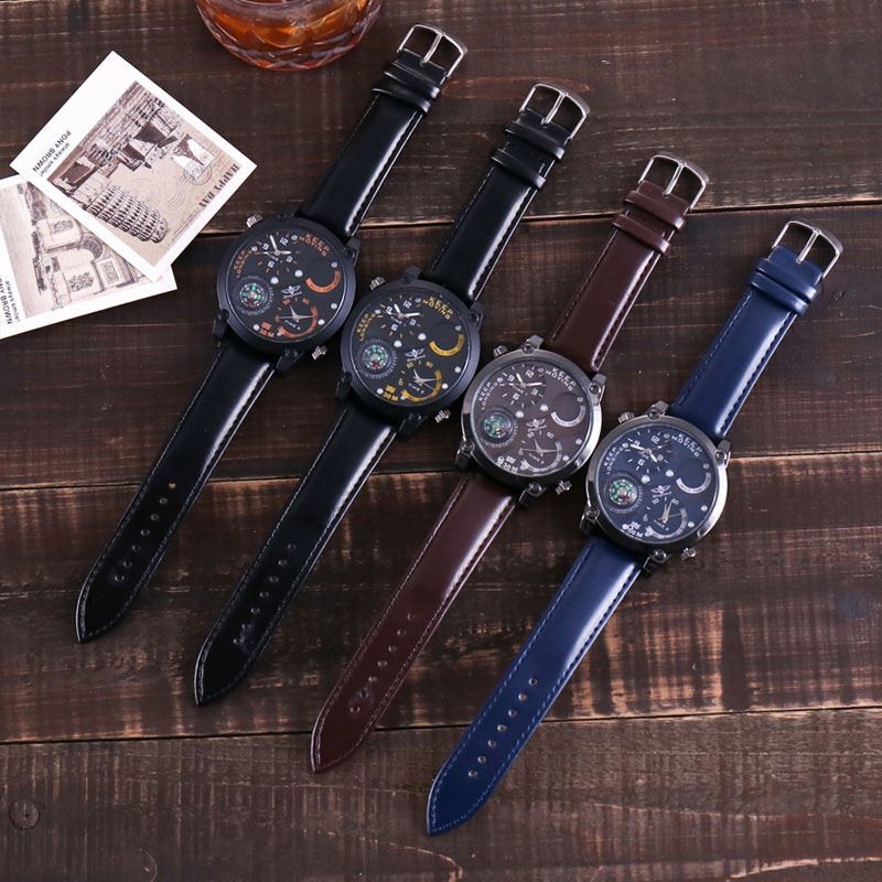 WJ-6641 Double Movement Big Dial Leather Men Watch