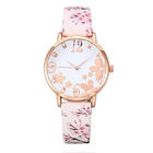 WJ-7877 Beautiful Chinese Factory High Quality One Hand Pink Flower Leather Woman Watch
