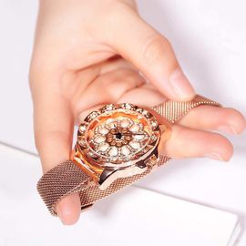 WJ-8052 Time Running Watches 360 Degree Rotating Dial Stainless Steel Magnetic Wrist Watches for Women