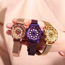 WJ-8052 Time Running Watches 360 Degree Rotating Dial Stainless Steel Magnetic Wrist Watches for Women