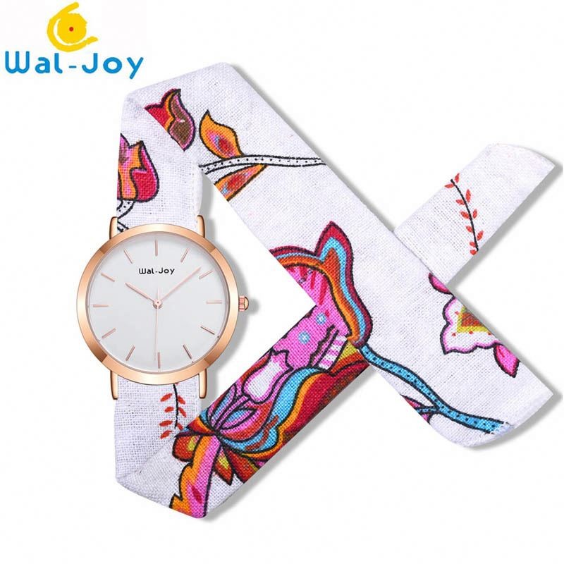 WJ9018 Print Flower Cloth Band Wal-Joy Popular Japan Movement Women Watches Box Pack